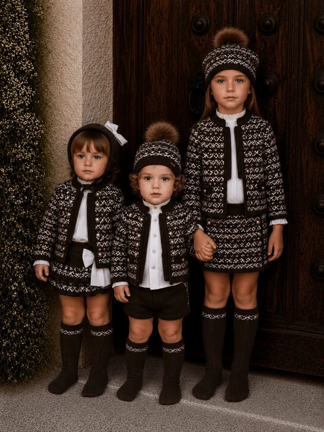 AW26 Rahigo Chocolate Knit Skirt Set with Cardigan, Beret & Socks Rahigo Moda Infantil