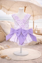 Girls Summer Lilac Toile Frilly Bow Swimming Costume Dainty Delilah