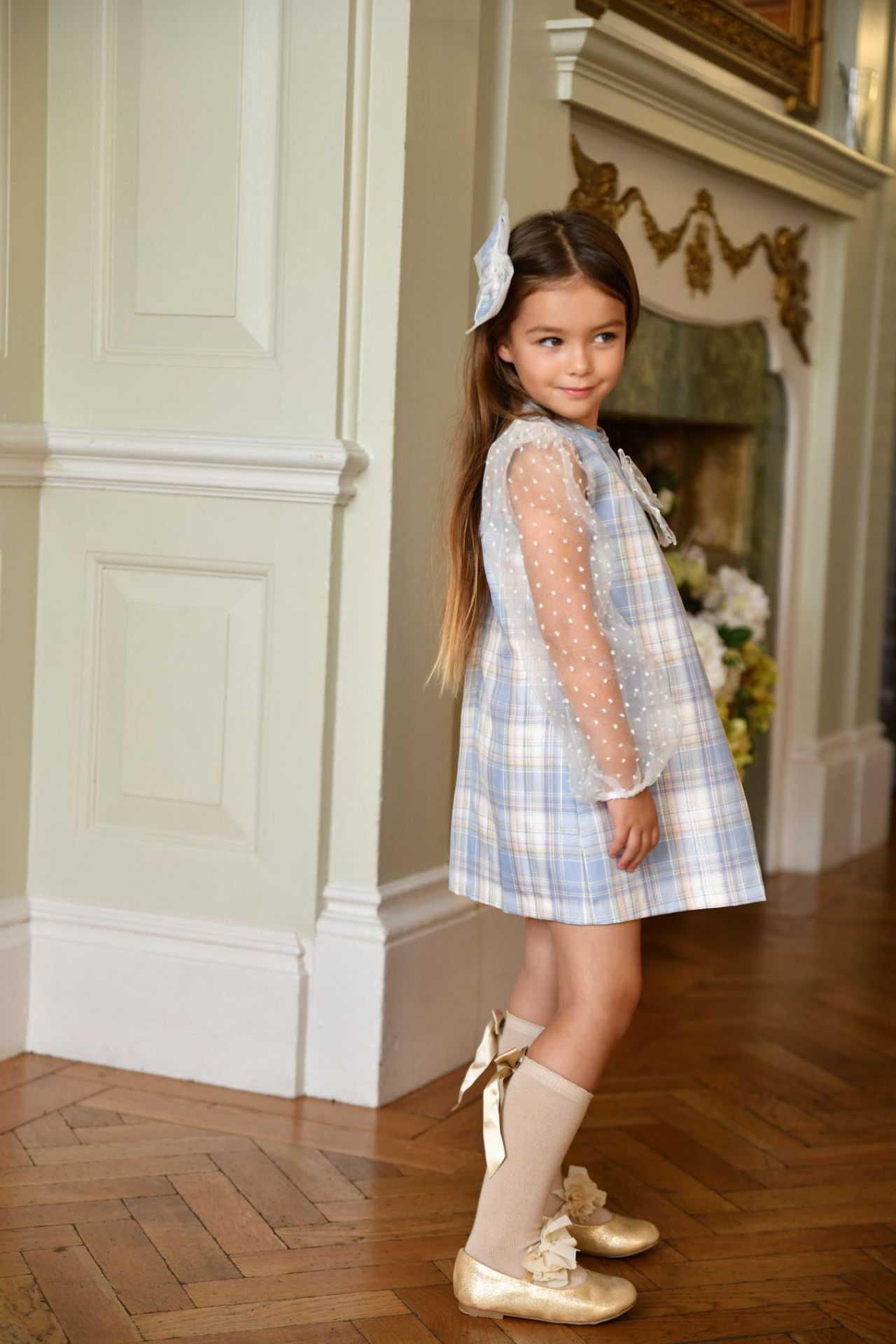 AW24 Babine Girls Blue & Silver Organza Arms Dress