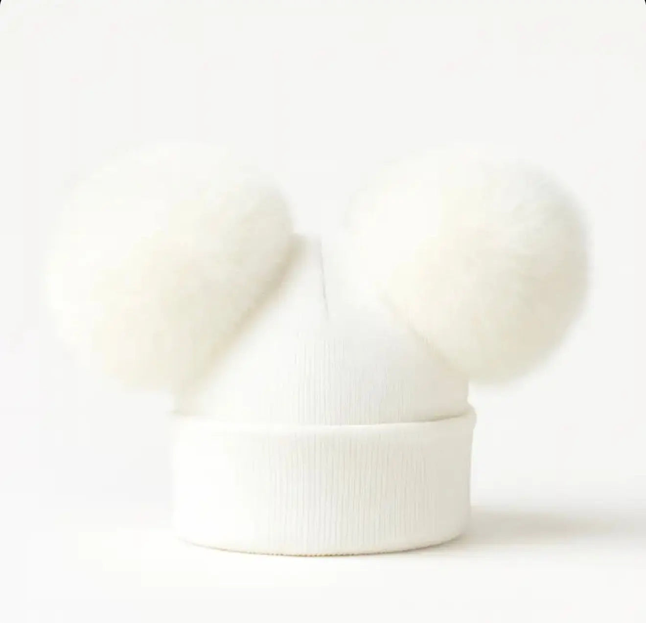 Cream Double Pompom Fur Hat Dainty Delilah