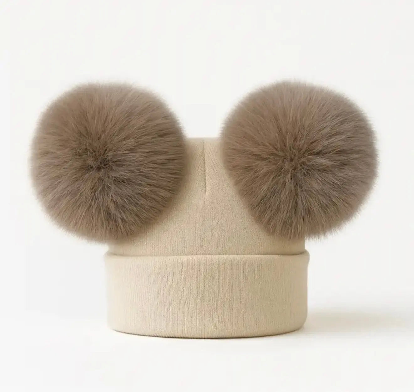 Camel Double Pompom Fur Unisex Hat Dainty Delilah