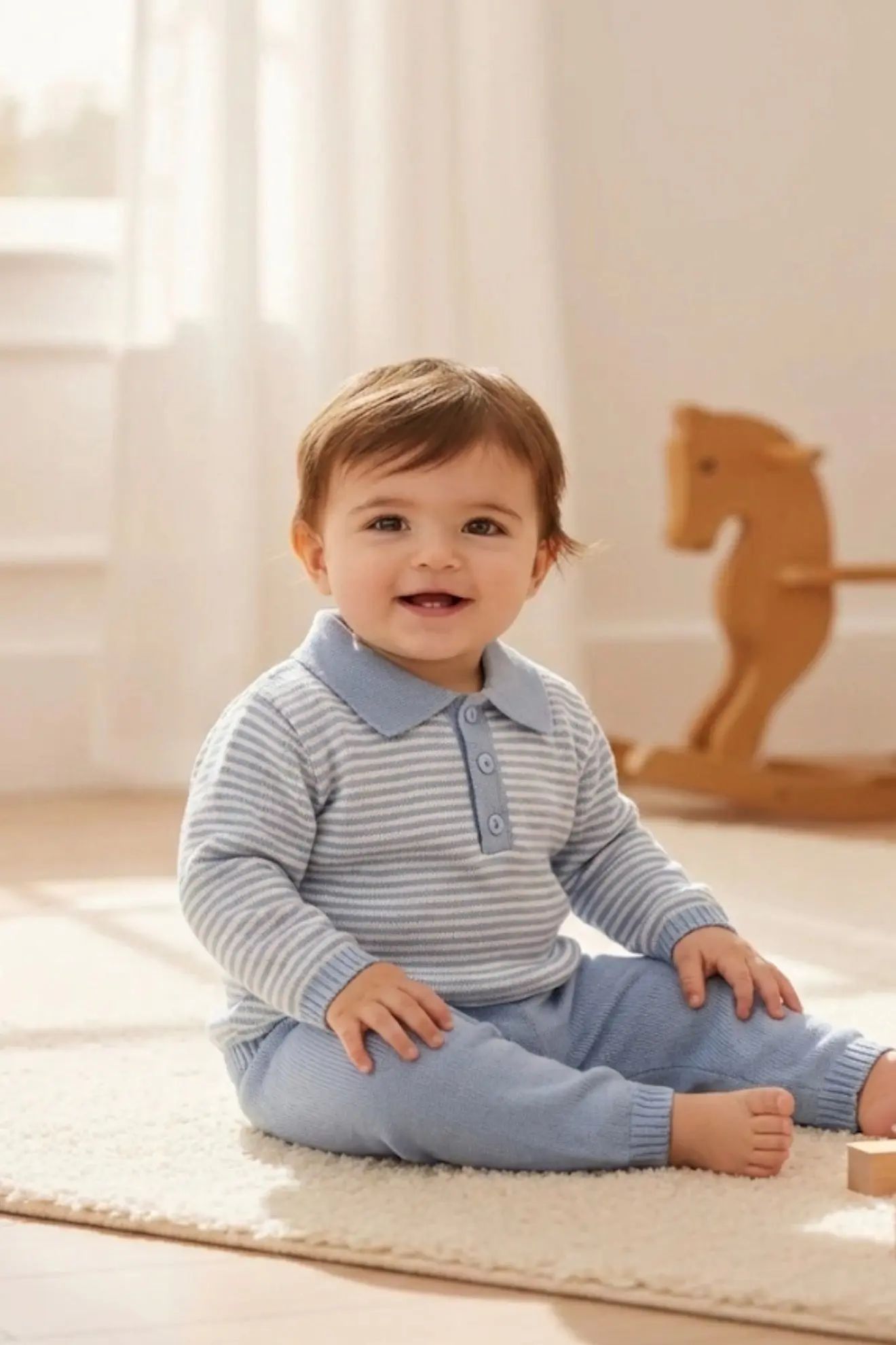 Boys Blue Stripe Knitted Tracksuit Dainty Delilah