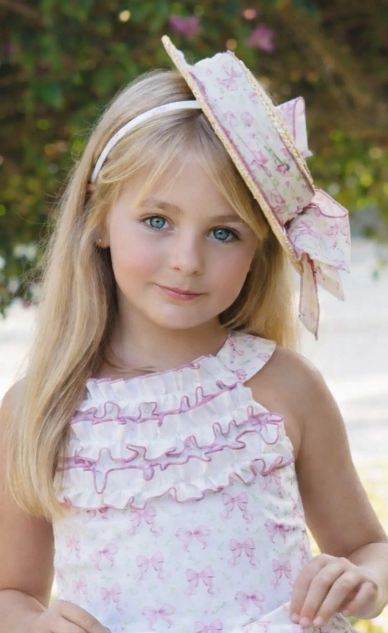 Babine Girls Ditsy Bow Straw Sun Hat Babine