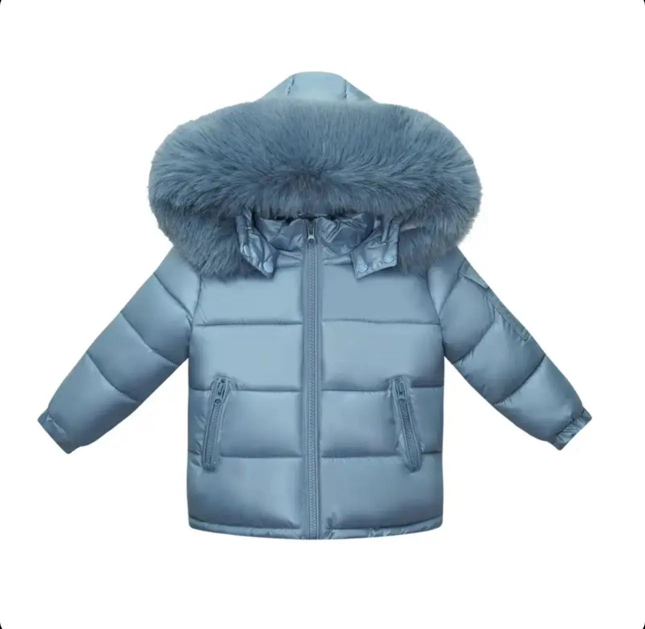 Petrol Blue Fur Hood Unisex Coat Dainty Delilah