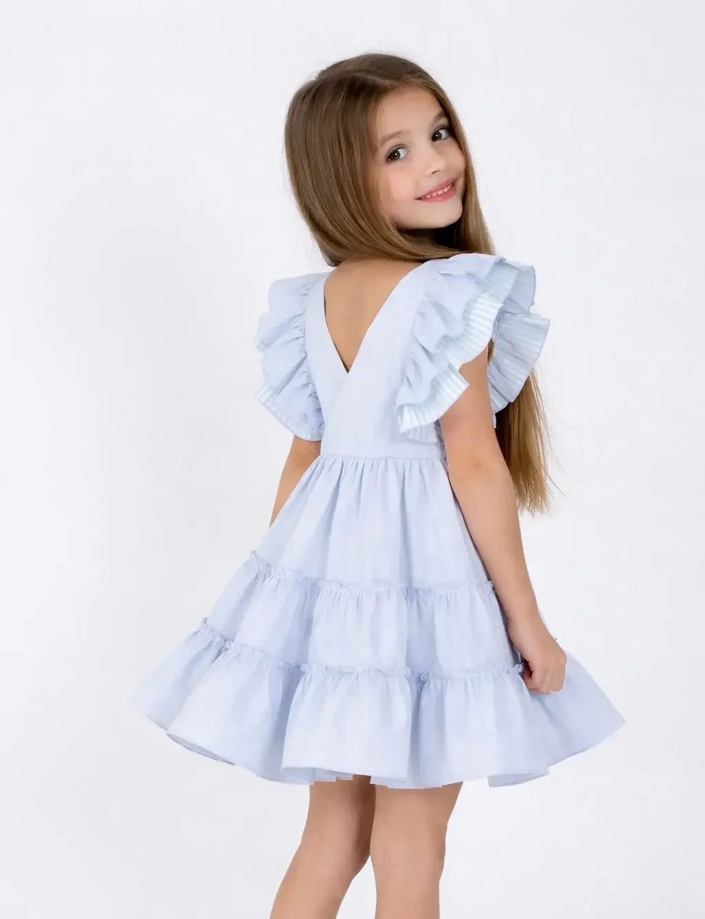 Miranda Girls Blue & White Stripe Linen Dress Miranda