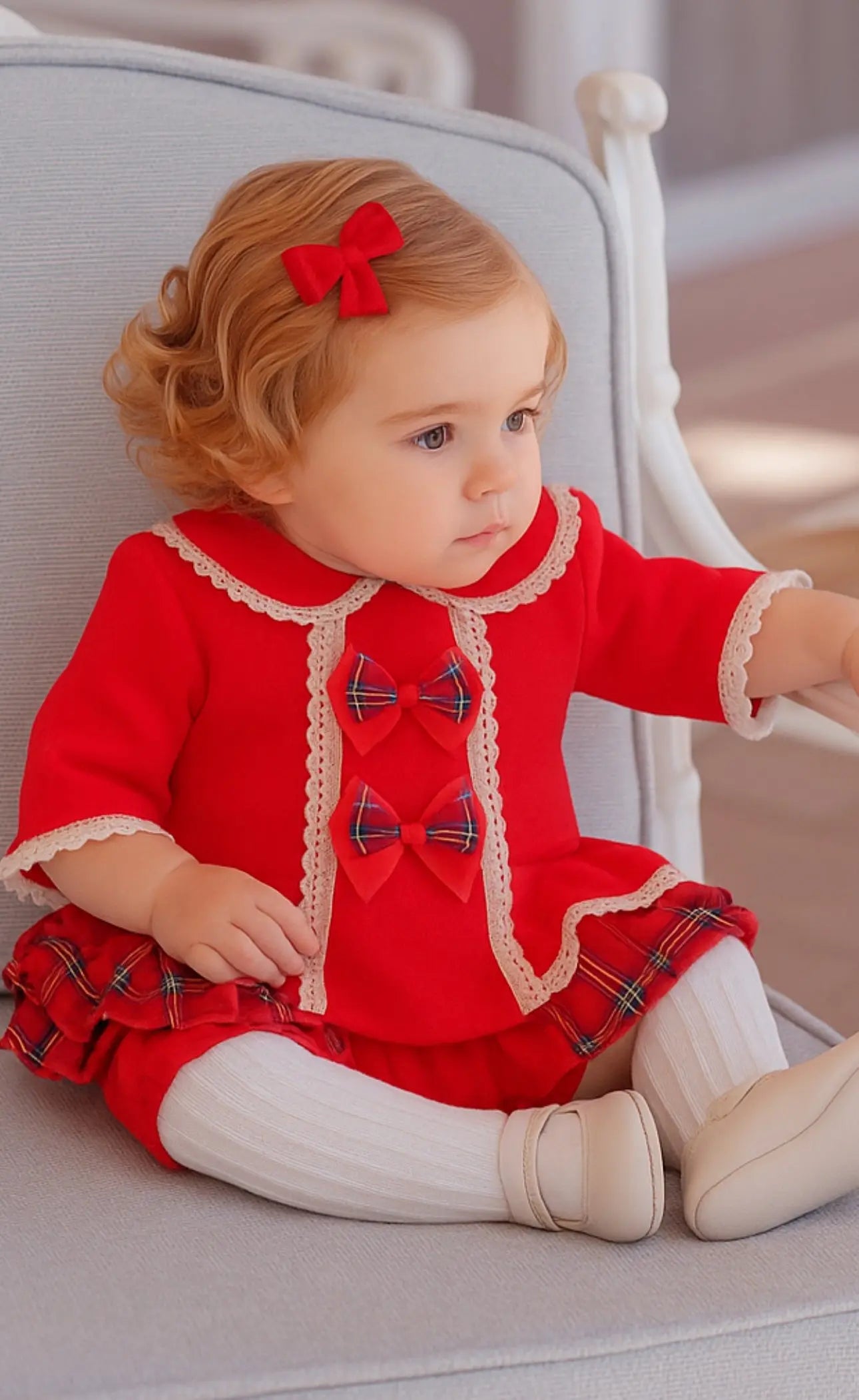 Baby Girls Red Tartan Christmas Dress & Bloomers Dainty Delilah