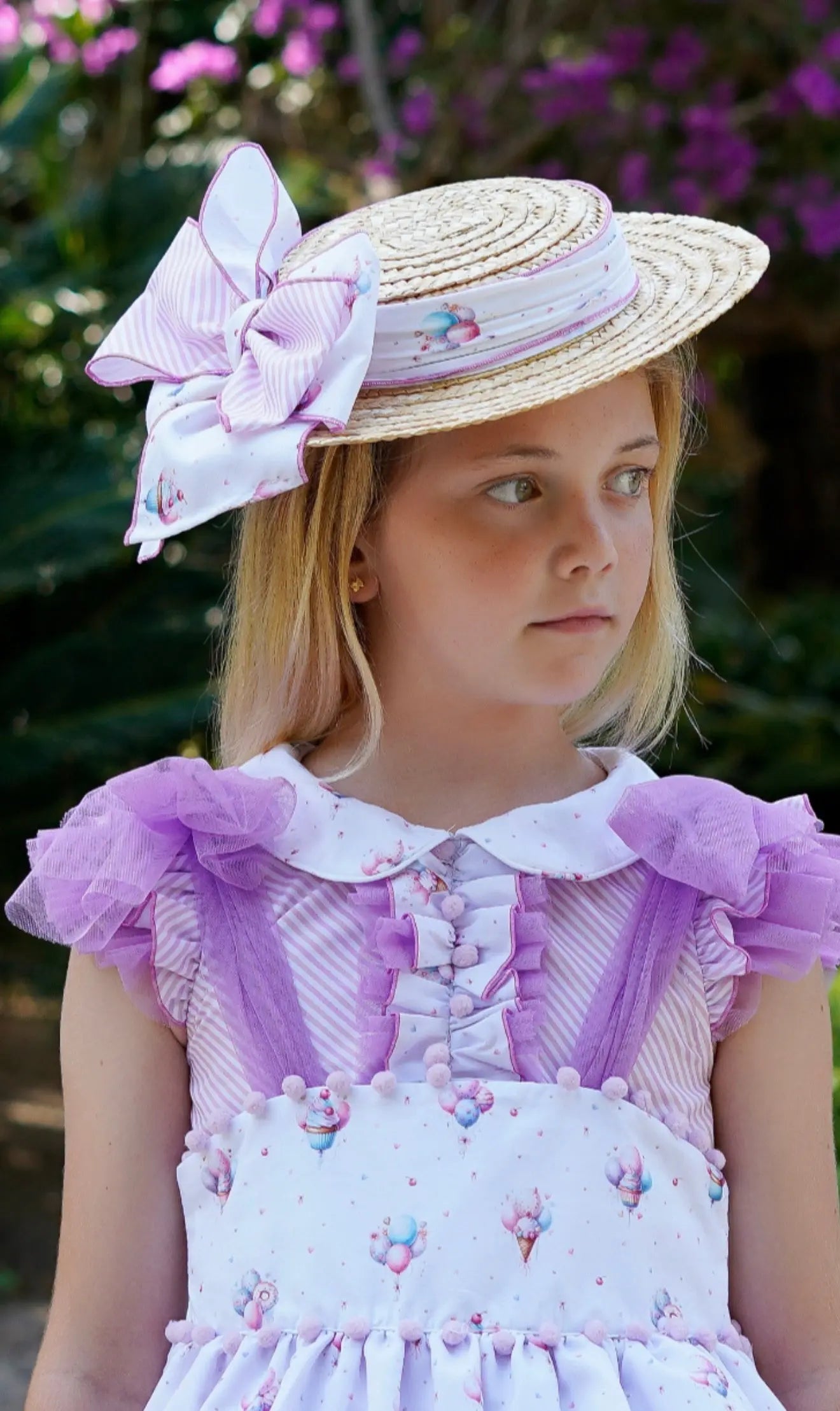 Babine Girls Lilac Balloon Straw Sun Hat Babine