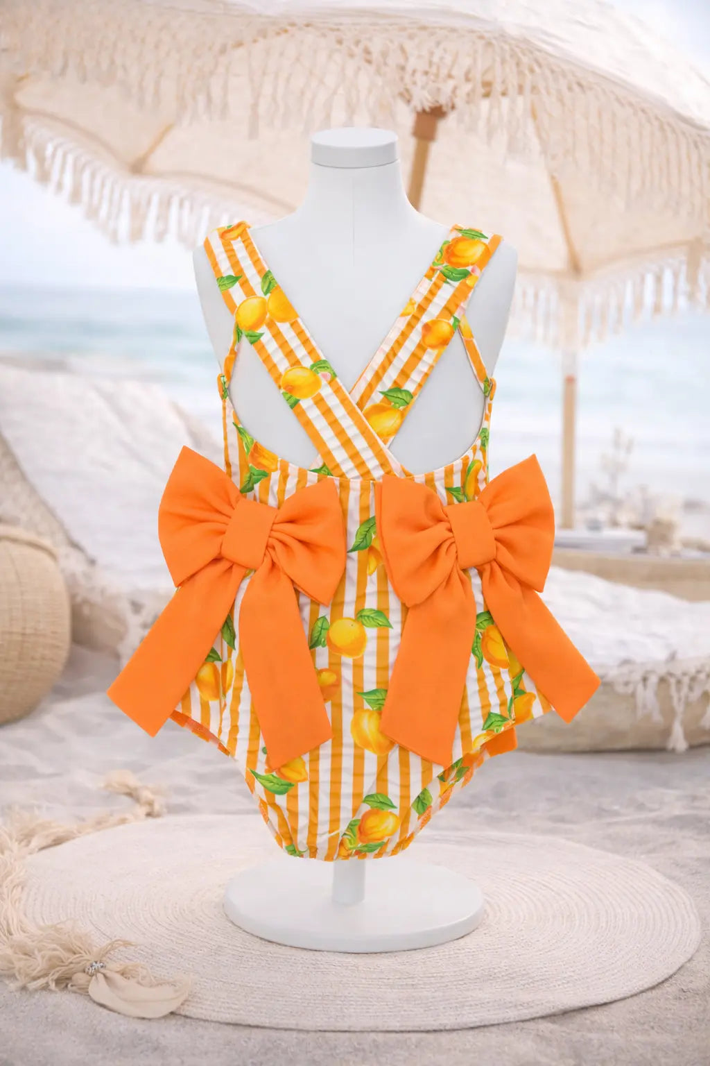 Girls Summer Orange Frilly Bow Swimming Costume Dainty Delilah