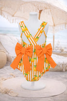 Girls Summer Orange Frilly Bow Swimming Costume Dainty Delilah