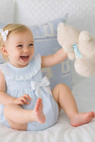 Baby Girls Smock Blue Bow Summer Romper Dainty Delilah