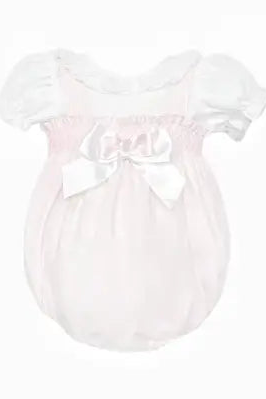 Baby Girls Smock White & Pink Summer Romper Dainty Delilah