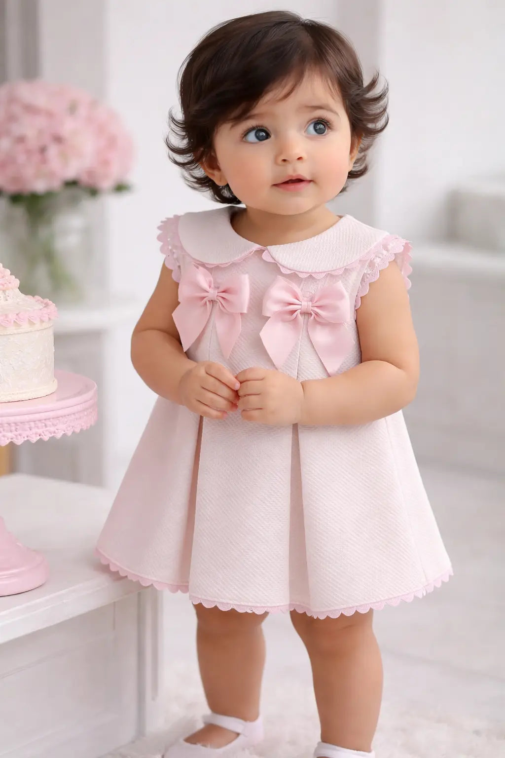 Baby Girls Pink Pleated Pique A Line Dress Dainty Delilah