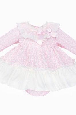 Girls Pink Spot Frilly Dress & Knickers