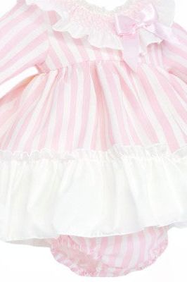 Girls Pink Stripe Frilly Dress & Knickers