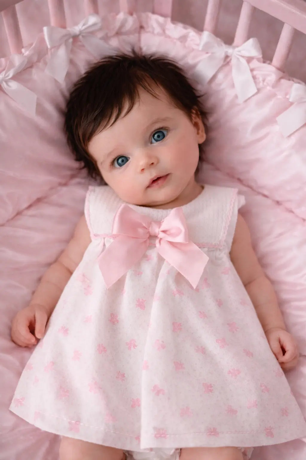 SS26 Baby Girls Pink Bow Dress & Knickers Dainty Delilah