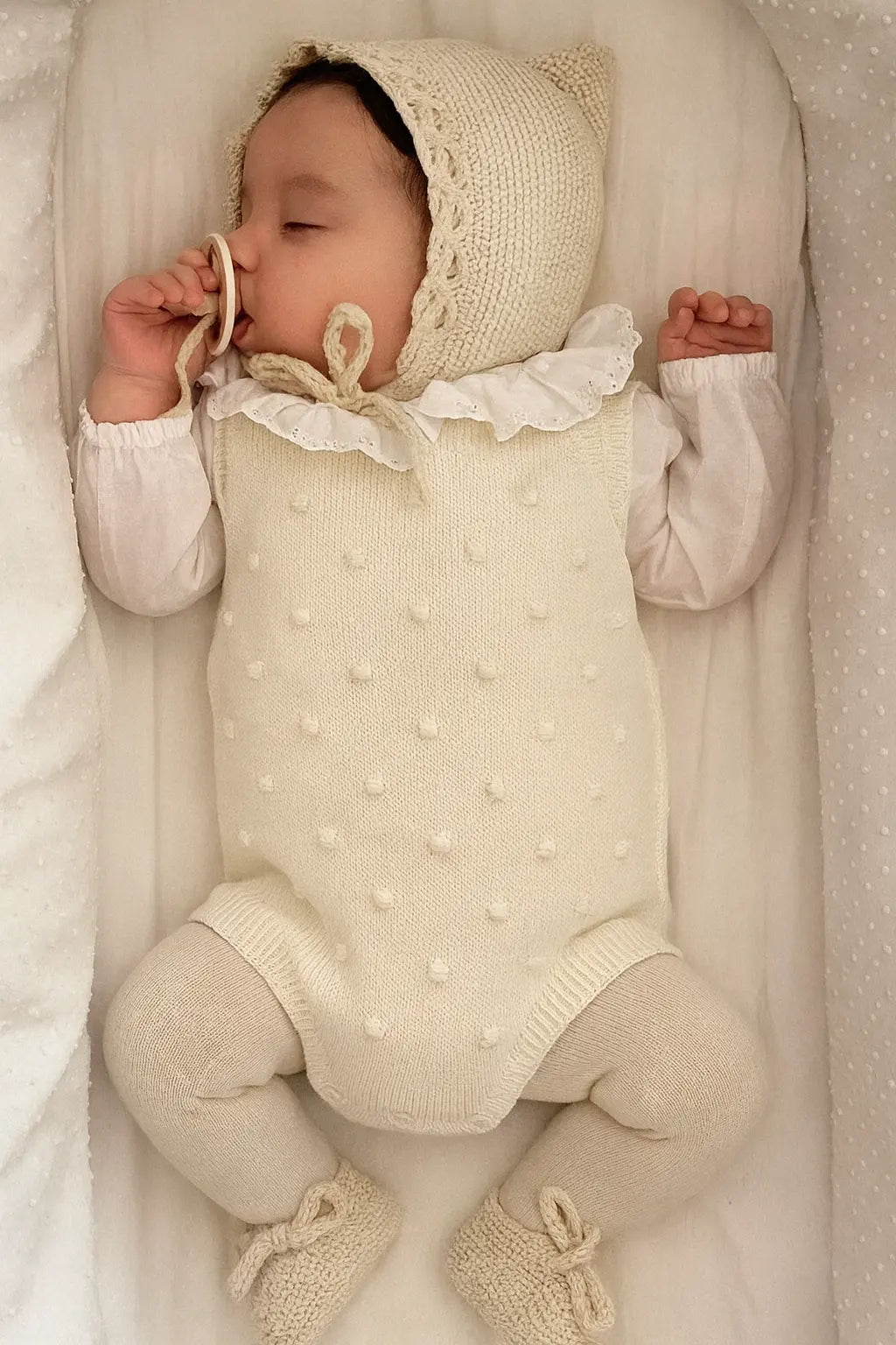 Baby Girls Cream Knitted Frill Romper Dainty Delilah