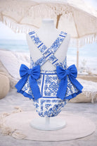 Girls Summer Blue D&G Frilly Bow Swimming Costume Dainty Delilah