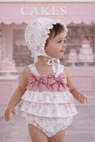 Babine Baby Girls Ditsy Bow Romper & Bonnet Babine
