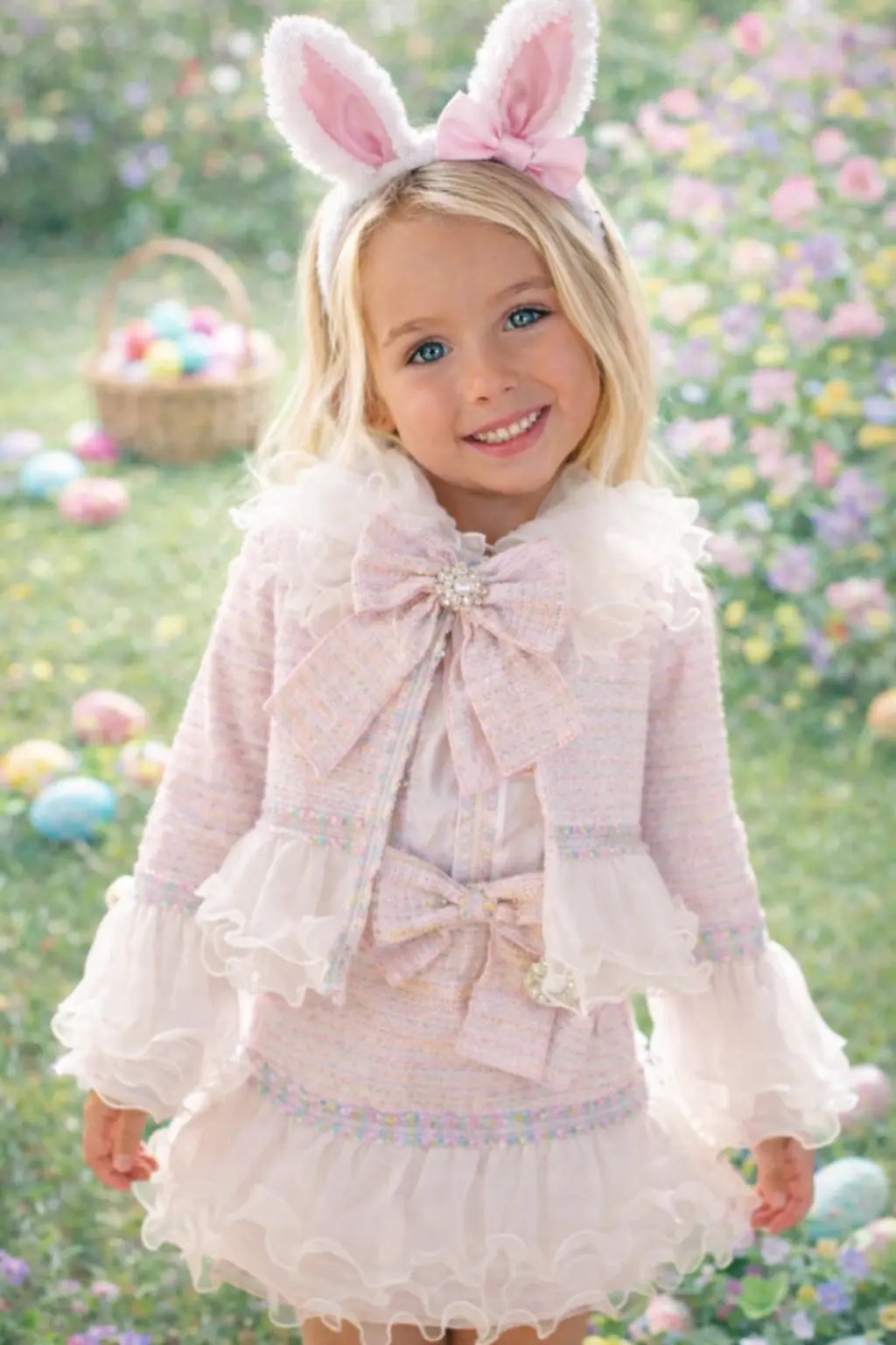 AW25 Naxos Girls Pink Tweed Blazer & Pinafore Set Naxos