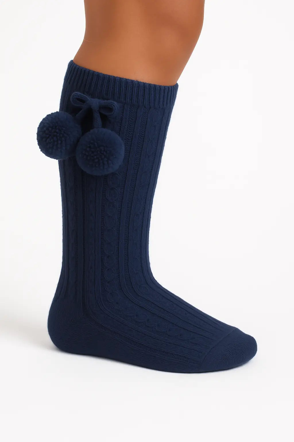 Navy Blue Spanish PomPom Knee Socks Dainty Delilah