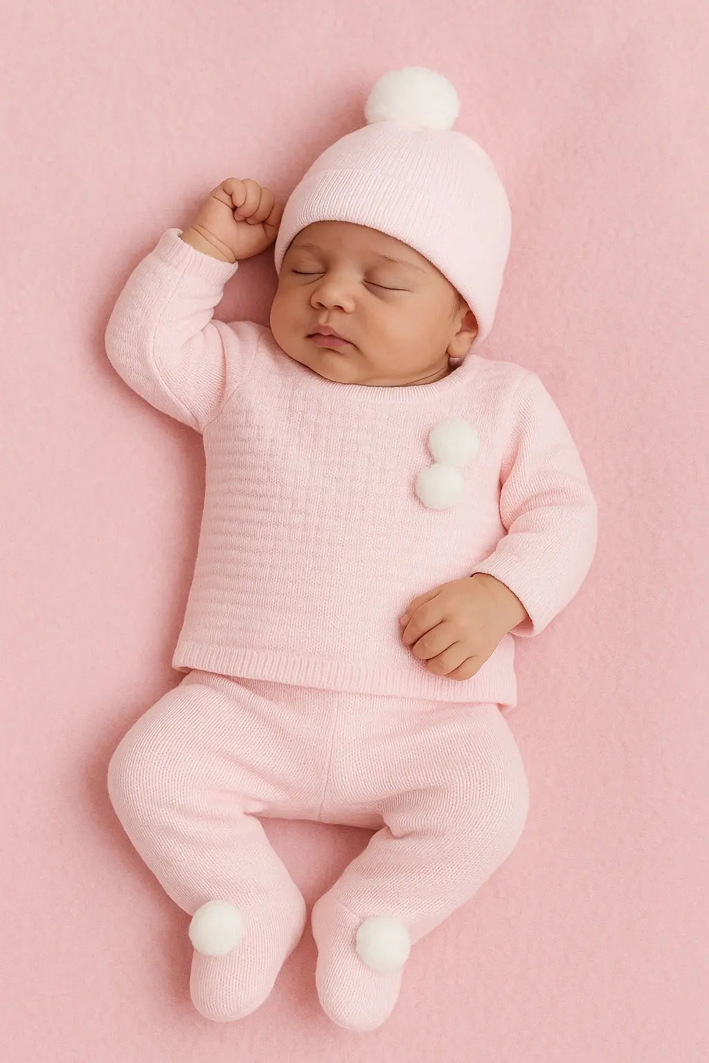 AW25 Girls Pink Pompom Knitted Set & Hat Dainty Delilah