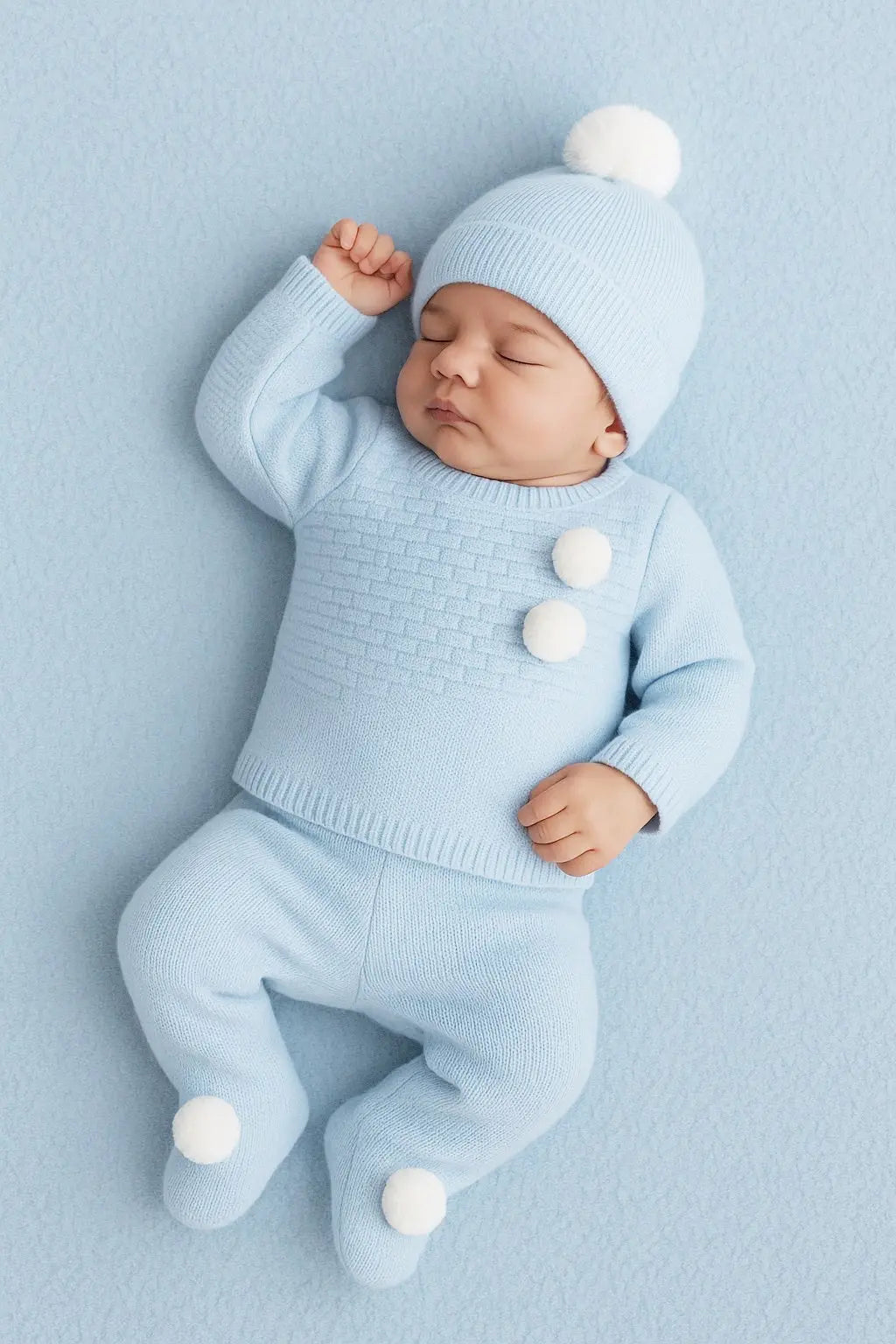 AW25 Boys Blue Pompom Knitted Set & Hat Dainty Delilah