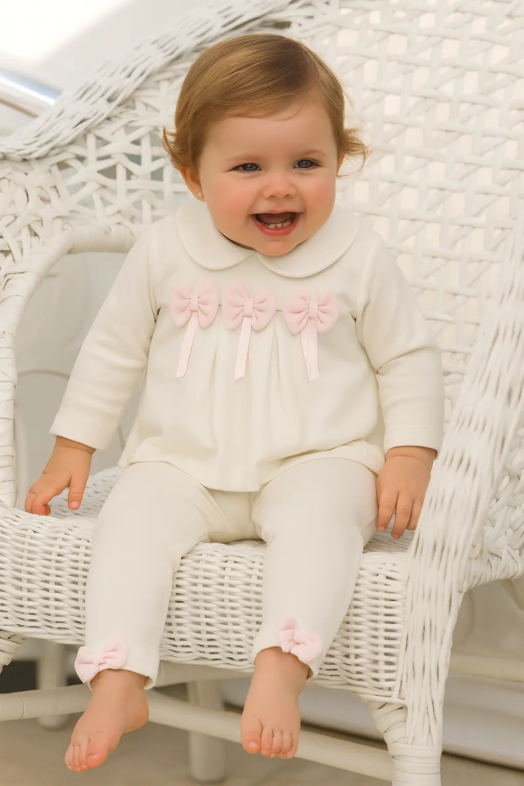 AW25 Girls Cream & Pink Bow Tracksuit Dainty Delilah
