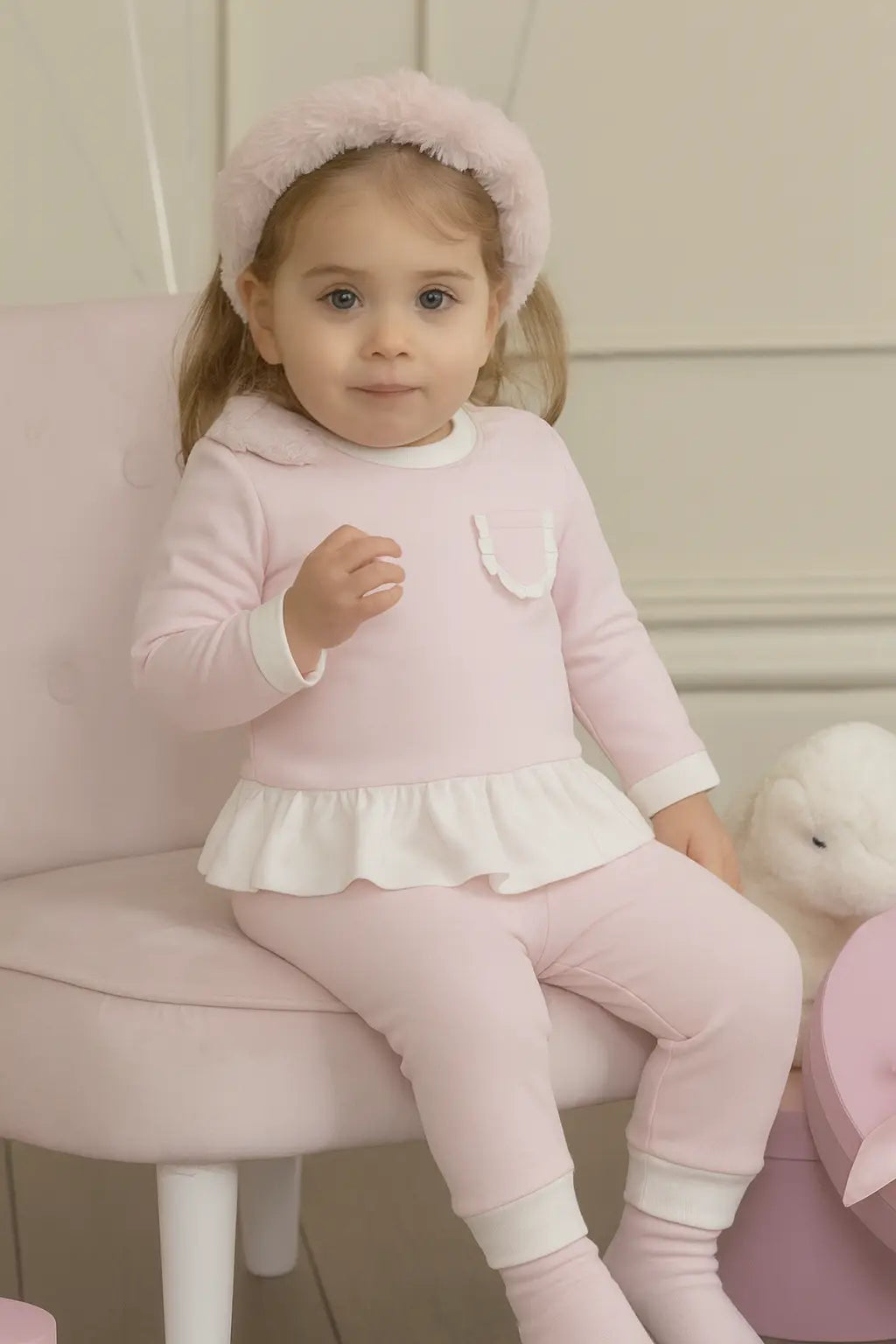 AW25 Girls Pink Cotton Frilly Tracksuit Dainty Delilah