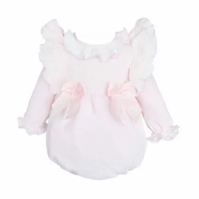 Baby Girls Pink Bow Pique Romper Dainty Delilah