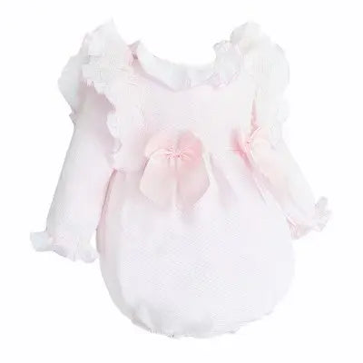 Baby Girls Pink Bow Pique Romper Dainty Delilah