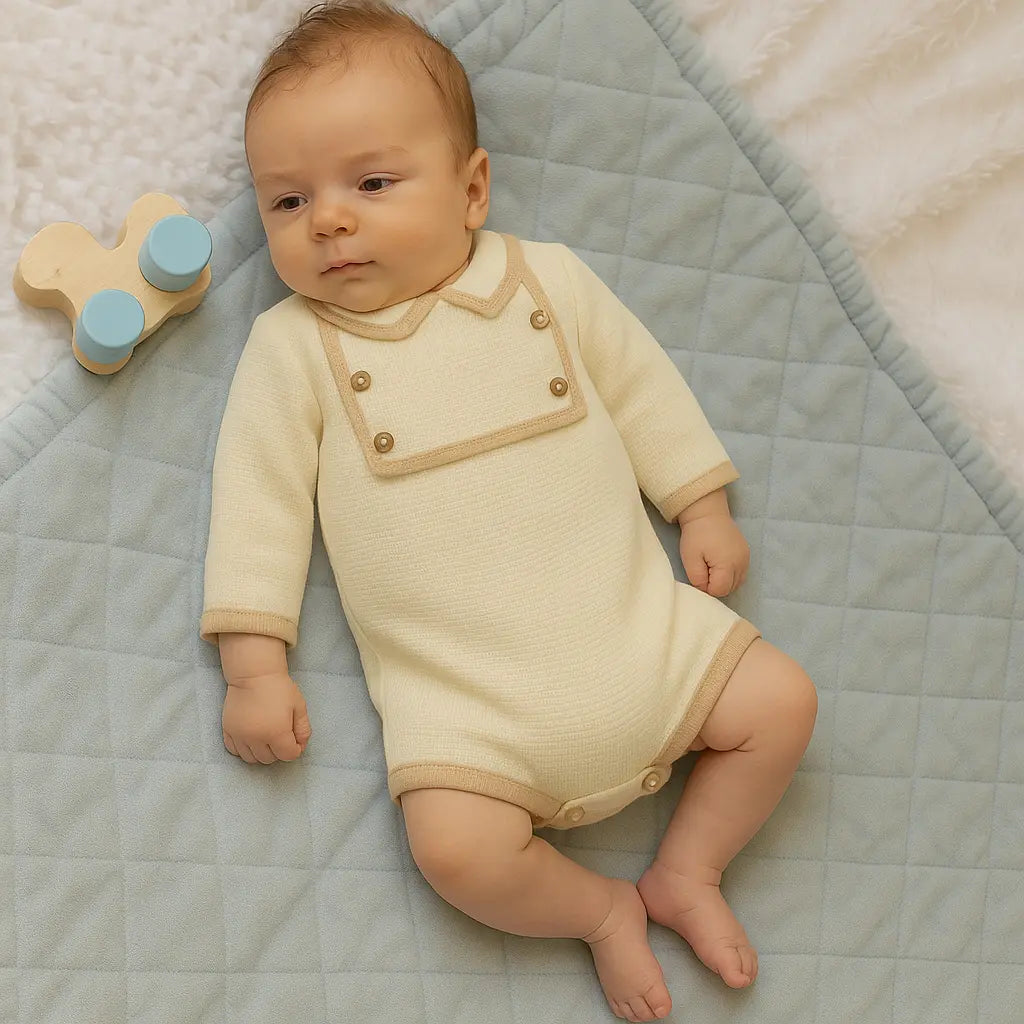 Unisex Camel / Cream Knitted Romper Dainty Delilah