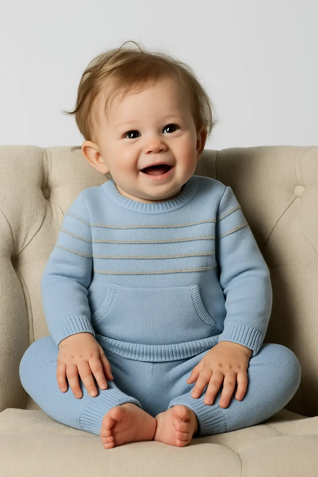 Boys Baby Blue & Grey Knitted Tracksuit Pex Baby