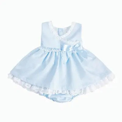 SS25 Baby Girls Blue Pique Dress & Knickers Dainty Delilah