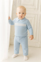 Boys Baby Blue & White Spot Cotton Tracksuit Dainty Delilah