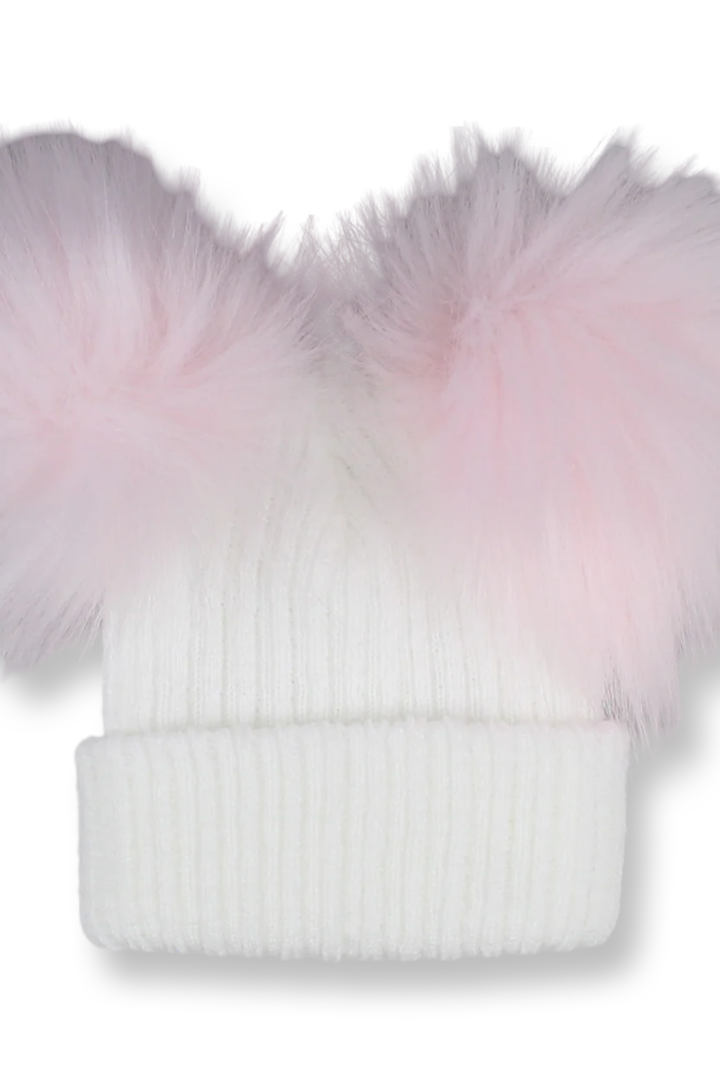 Baby Pink Double Pom Pom White Hat