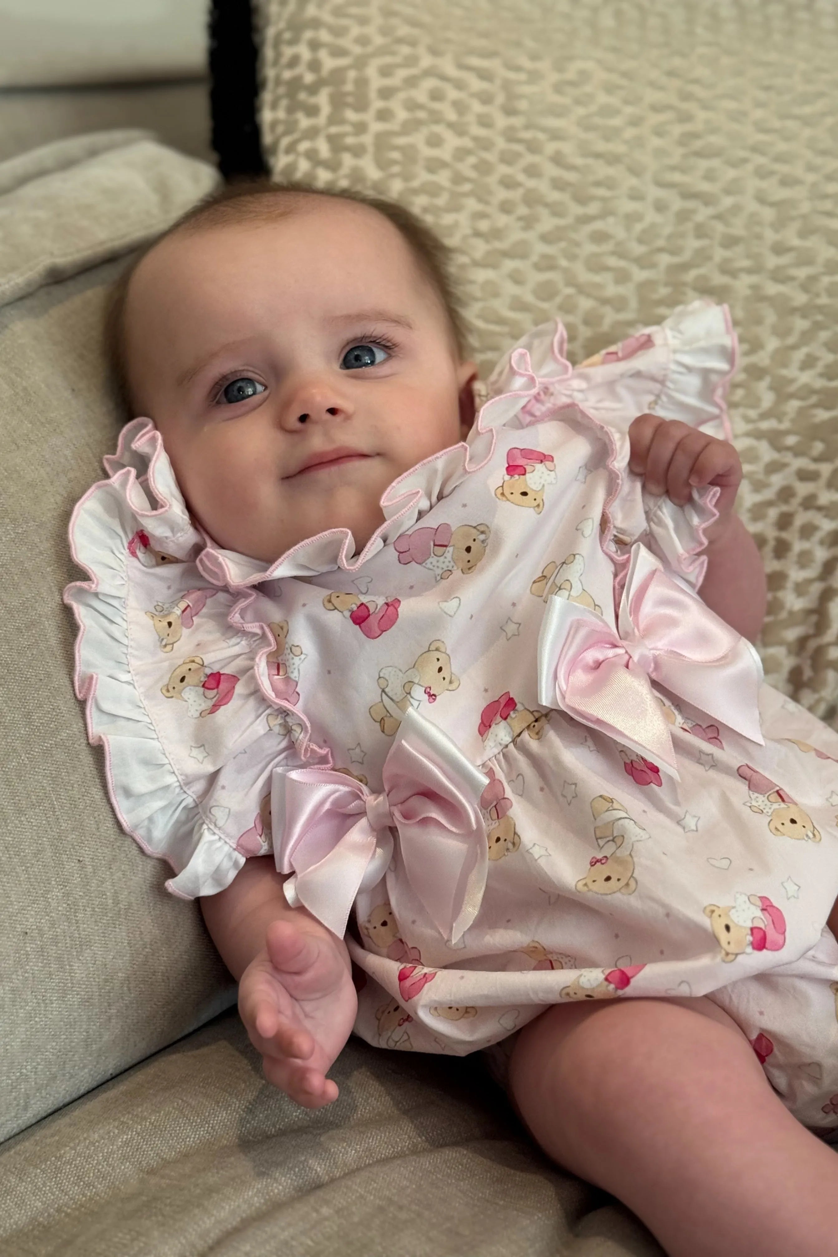 SS25 Baby Girls Pink Teddy Bear Romper Dainty Delilah