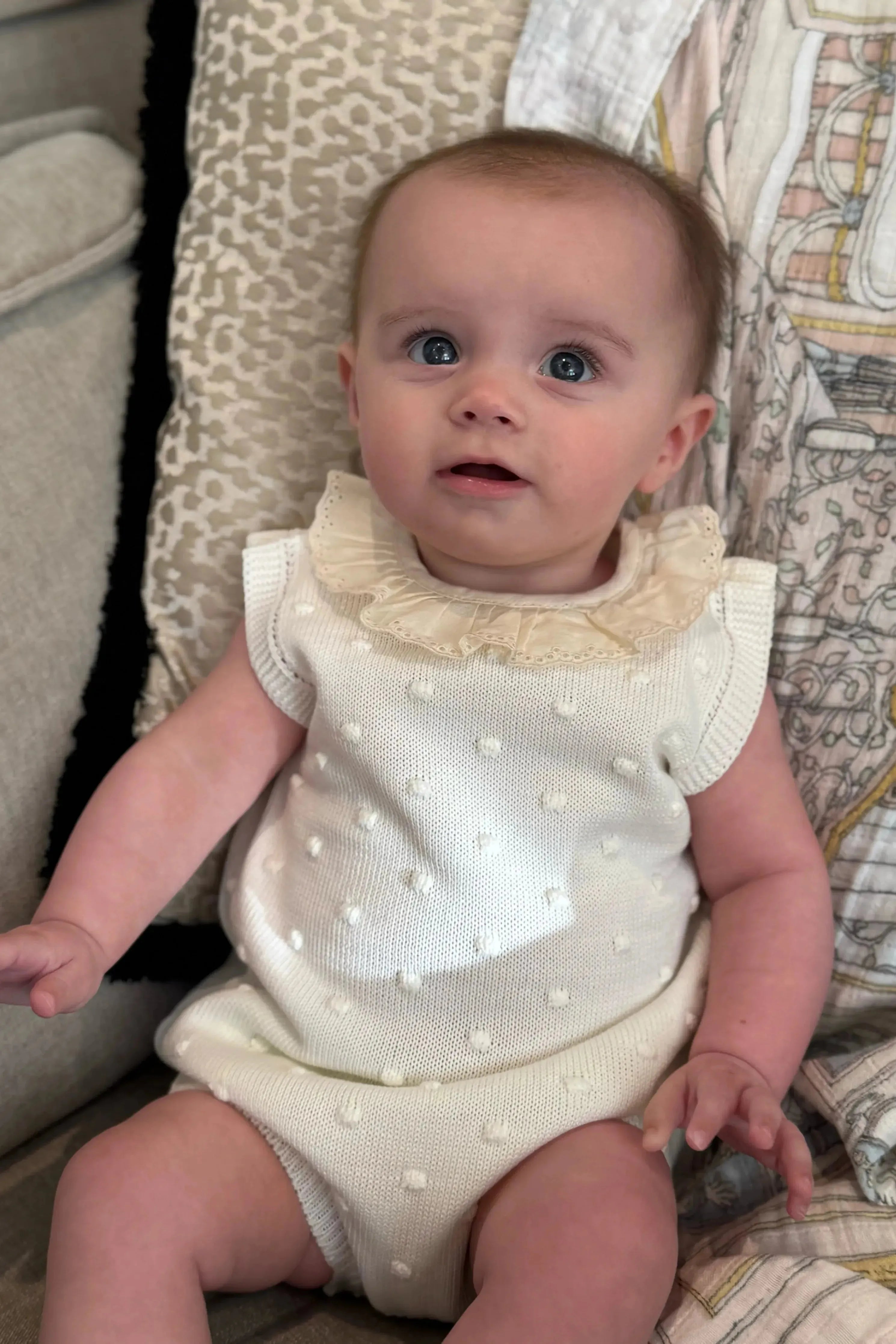 Baby Girls Cream Knitted Frill Romper Dainty Delilah