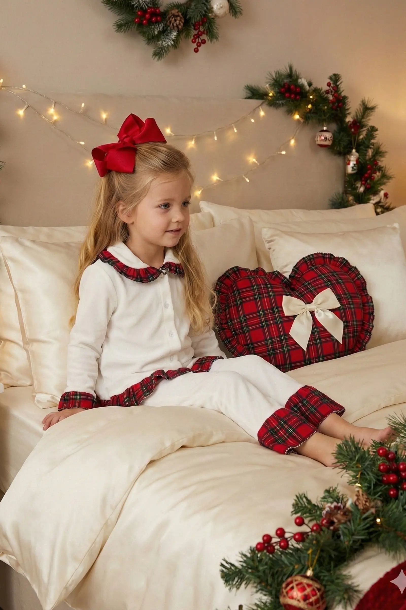 Tartan Velvet Girls Christmas Pyjamas Dainty Delilah