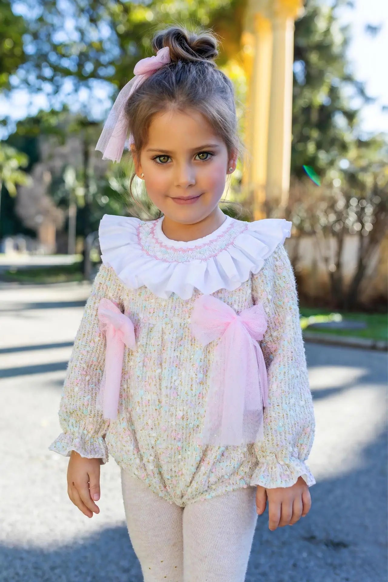AW26 Naxos Pink Tweed Tulle Baby Romper Naxos