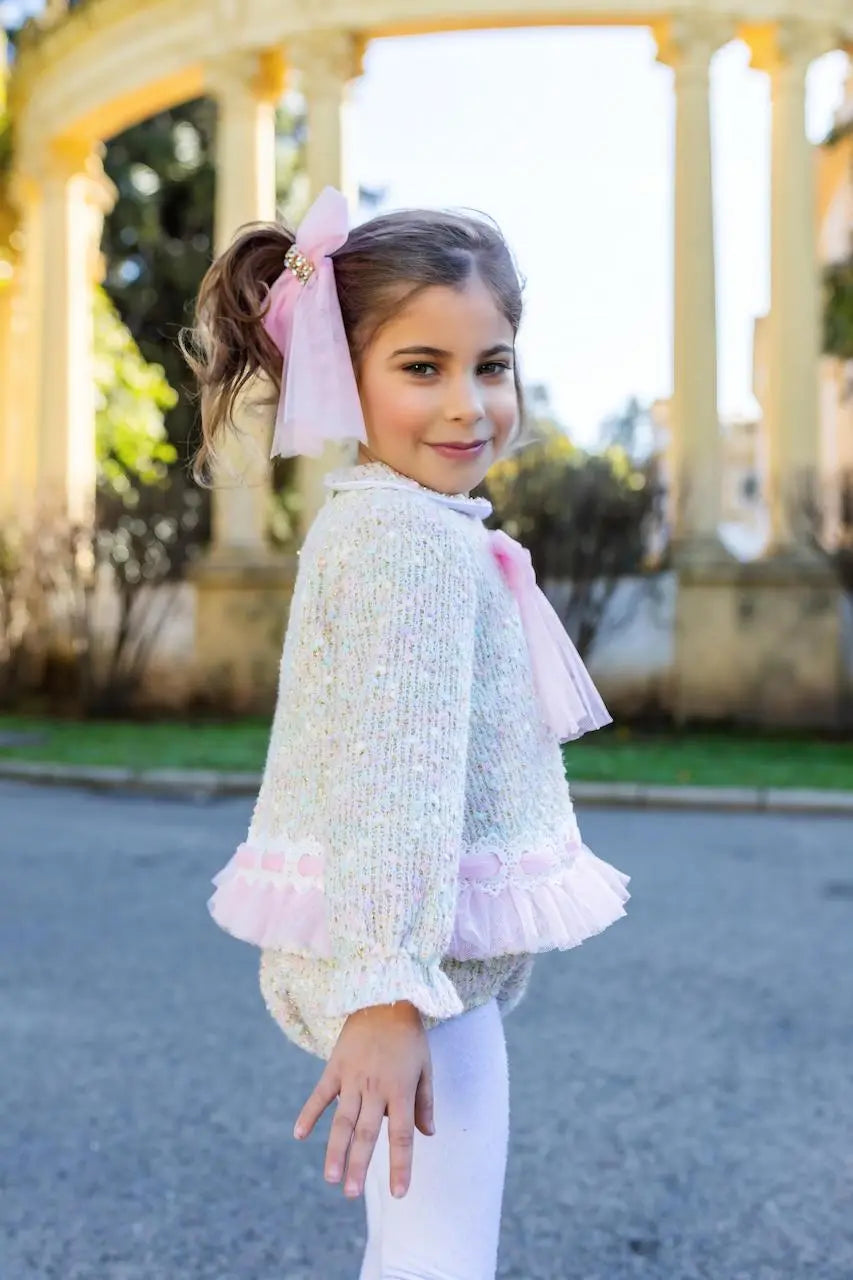 AW26 Naxos Pink Tweed Tulle Baby Dress & Knickers Naxos