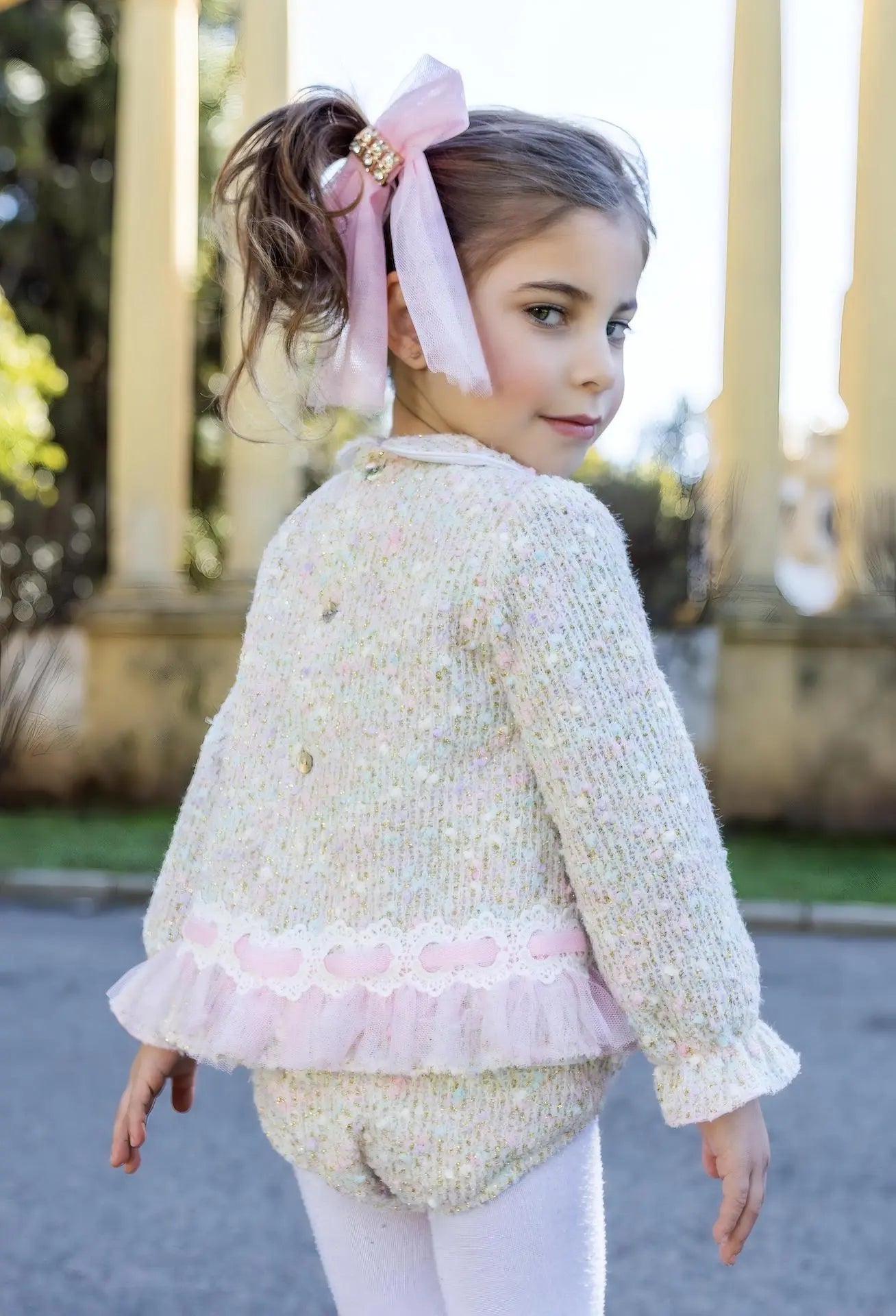 AW26 Naxos Pink Tweed Tulle Baby Dress & Knickers Naxos