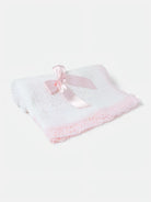 AW26 Baby Open Dot Knitted Spanish Blanket with Bow - White & Baby Pink Dainty Delilah