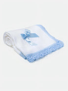 AW26 Baby Open Dot Knitted Spanish Blanket with Bow - White & Baby Blue Dainty Delilah