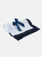AW26 Baby Open Dot Knitted Spanish Blanket with Bow - White & Navy Blue Dainty Delilah
