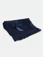 AW26 Baby Open Dot Knitted Spanish Blanket with Bow - Navy Blue Dainty Delilah
