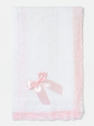 AW26 Baby Open Dot Knitted Spanish Blanket with Bow - White & Baby Pink Dainty Delilah