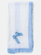 AW26 Baby Open Dot Knitted Spanish Blanket with Bow - White & Baby Blue Dainty Delilah