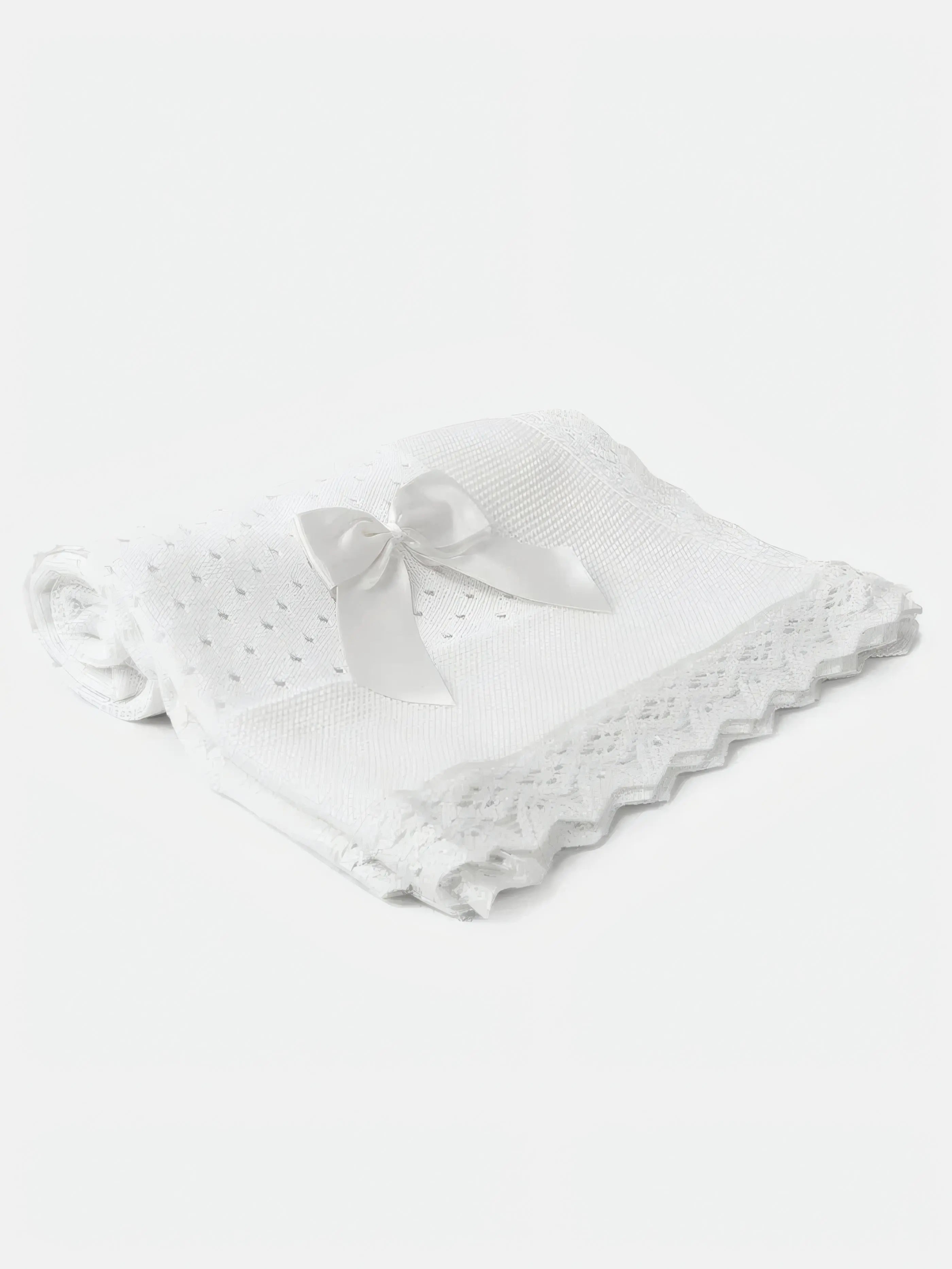 AW26 Baby Open Dot Knitted Spanish Blanket with Bow - White Dainty Delilah