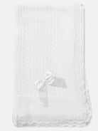 AW26 Baby Open Dot Knitted Spanish Blanket with Bow - White Dainty Delilah