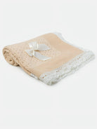 AW26 Baby Open Dot Knitted Spanish Blanket with Bow - Beige & Ivory Dainty Delilah